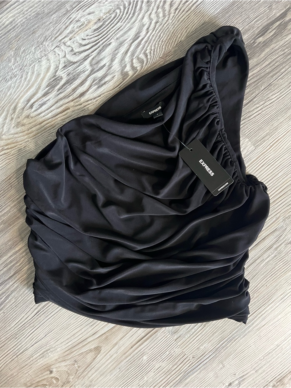 Express Black One-Shoulder Ruched Crop Top